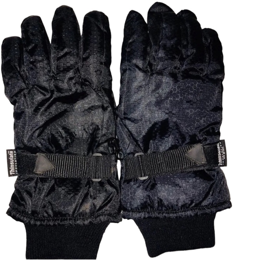 Thinsulate medium black gloves; Velcro closure